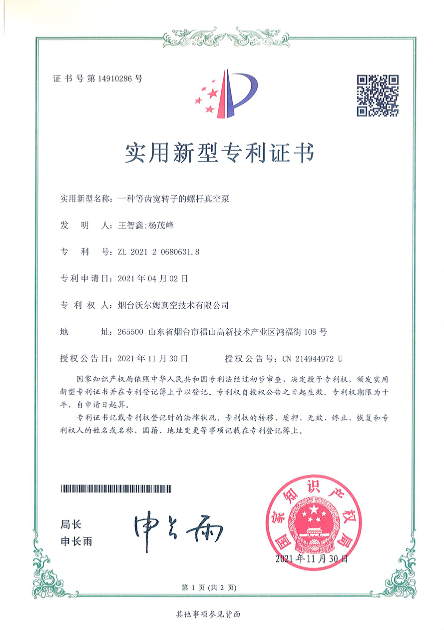 一種等齒寬轉子的螺桿真空泵